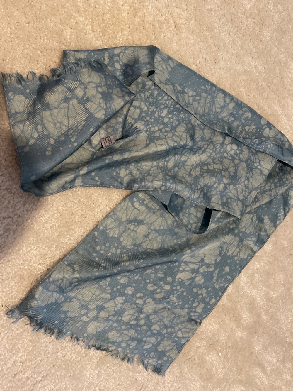 Anne de Boisgelin batik blue silk scarf